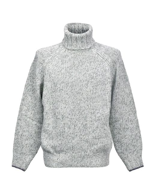 Brunello Cucinelli Gray Turtleneck Ribbed Knit Sweater for men