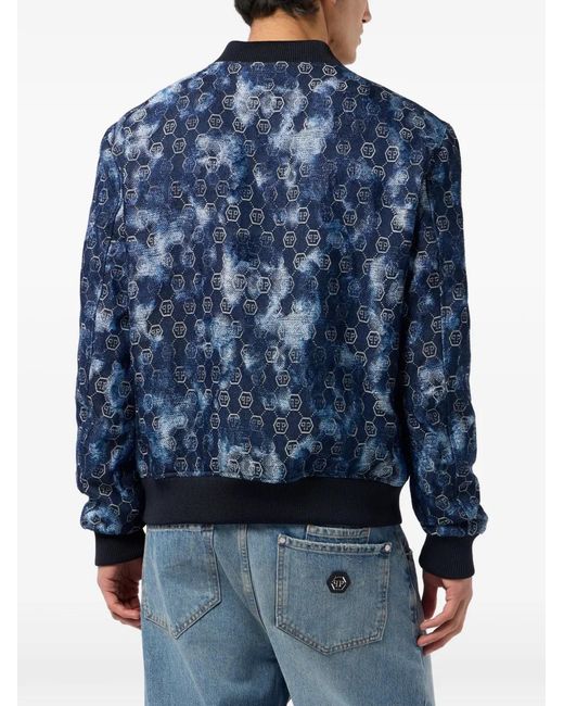 Philipp Plein Blue Veste Bomber À Motif Monogrammé En Jacquard for men