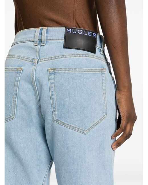 Mugler Blue Twisted Seam Low-Rise Tapered Jeans