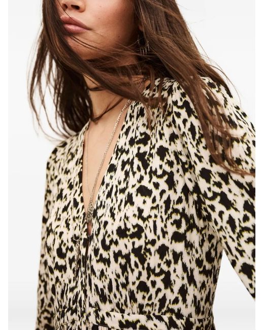 Ba&sh White Palma Tiered Animal-Print Dress