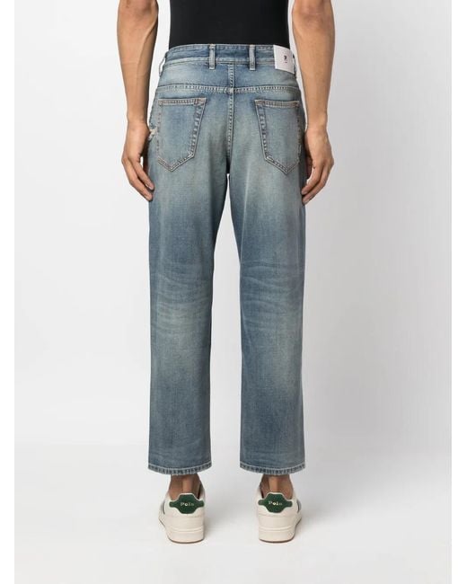 PT Torino Blue Whiskering-Effect Straight-Leg Jeans for men