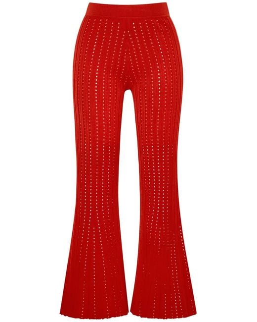Adam Lippes Red Pointelle-Knit Cropped Trousers