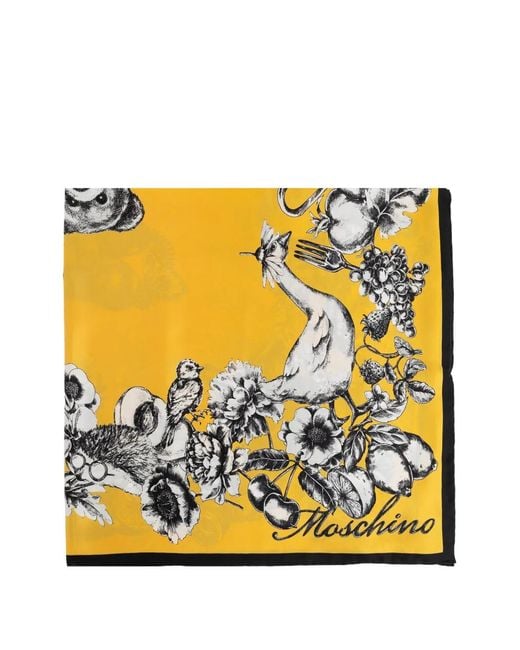 Moschino Yellow Floral-Print Silk Scarf
