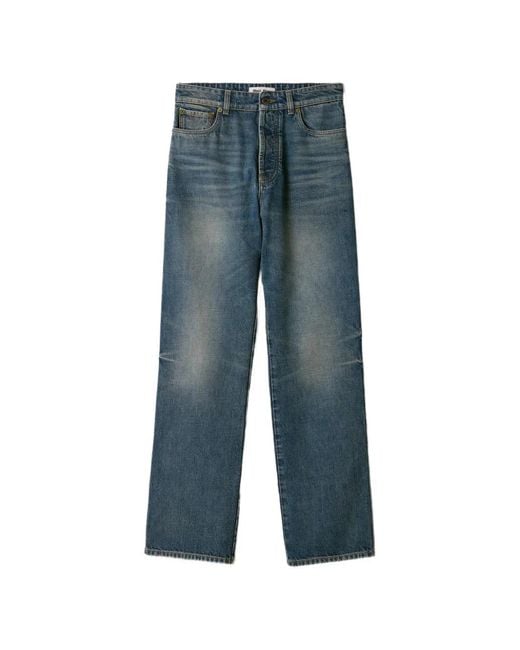 Miu Miu Blue Logo-Embroidered Faded-Effect Jeans