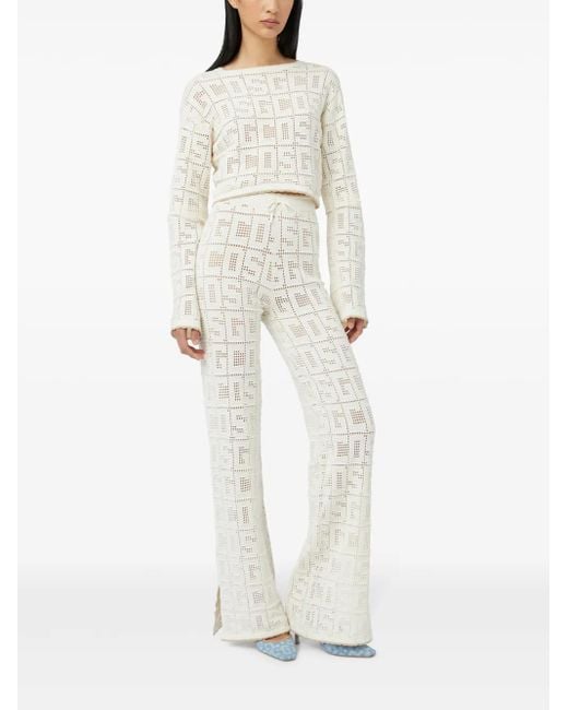 Gcds White Monogram Macramé Top