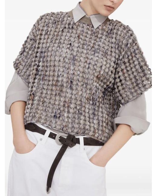 Brunello Cucinelli Gray Textured Short-Sleeve Top