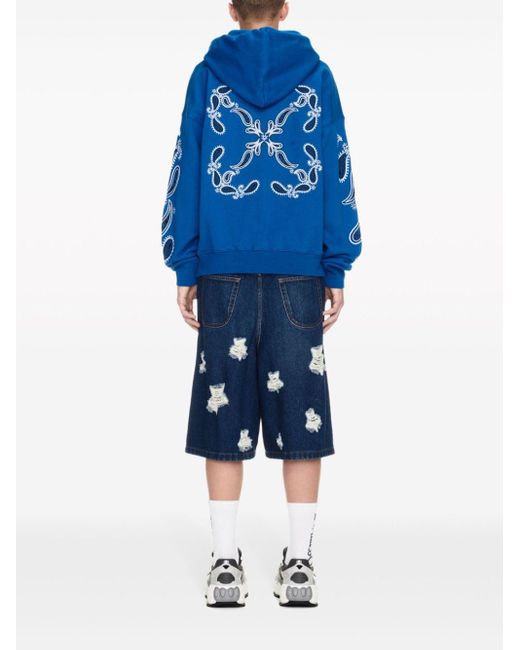 Off-White c/o Virgil Abloh Blue Bandana-embroidered Cotton Hoodie for men