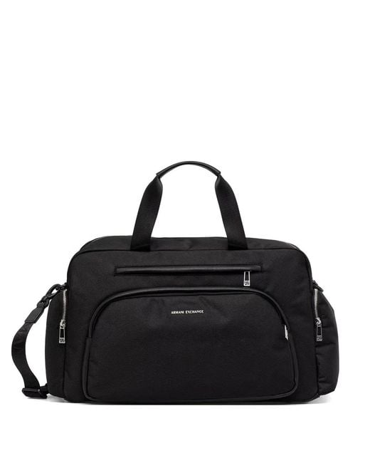 ARMANI EXCHANGE Black Logo-Print Strap Zip-Pocket Holdall for men