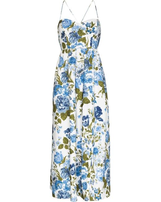 Reformation Cotton Dovie Floral-print Dress in White (Blue) | Lyst