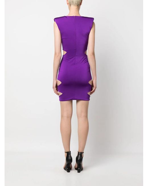 Philipp Plein Purple Gathered-Detail Cut-Out Dress