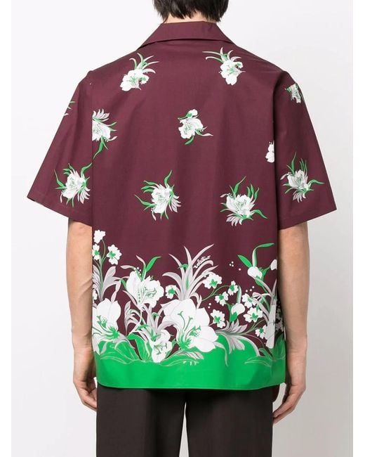 Valentino Garavani Red Floral-Print Short-Sleeved Shirt for men