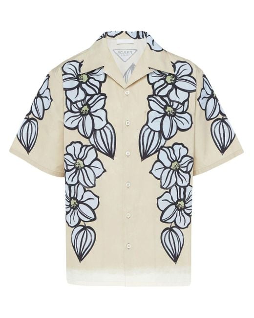 Prada White Floral-print Bowling Shirt for men