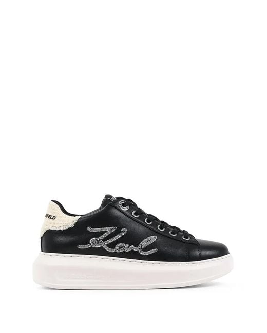 Karl Lagerfeld Black Embroidered Logo-Patch Sneakers