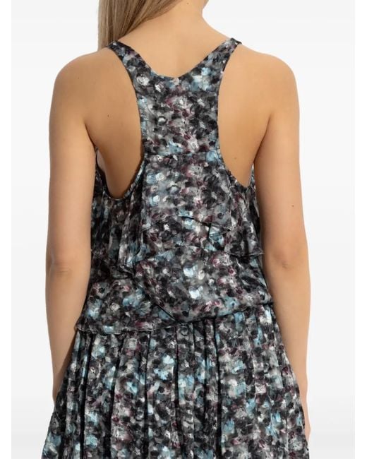IRO Black Ruffled Abstract-Print Top
