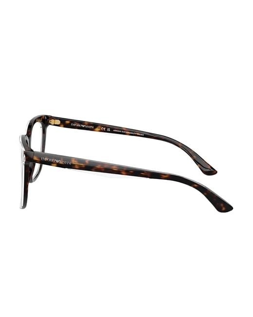 Emporio Armani Brown Tortoiseshell-Effect Rectangle-Frame Glasses