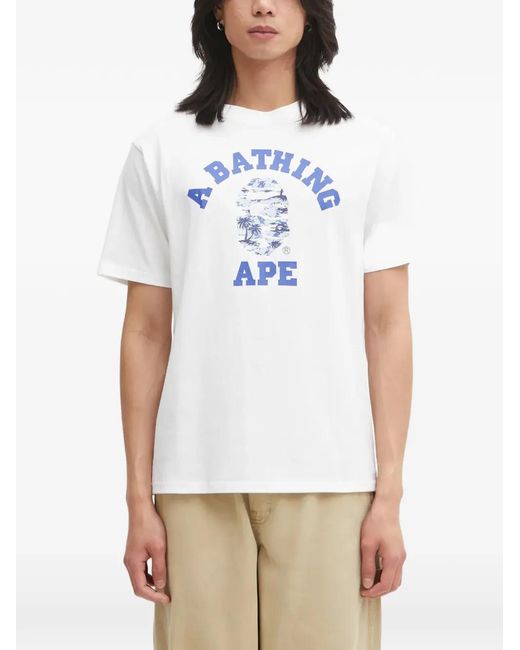 A Bathing Ape White Palm Tree Camo College Graphic-Print T-Shirt for men