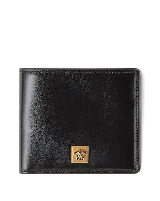 Versace Black Medusa-Plaque Leather Bifold Wallet for men