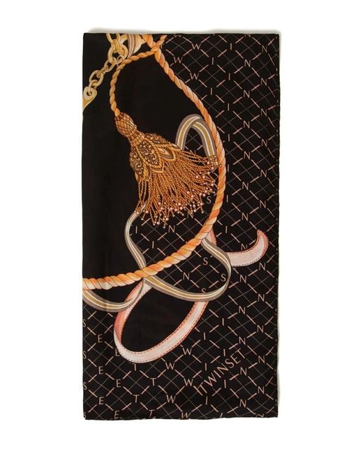 Twinset Black Patterned Scarf