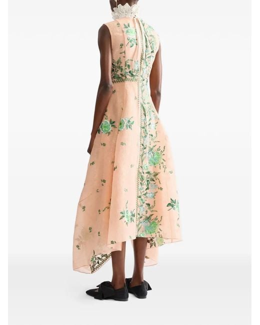 Erdem Metallic Robe Mi-Longue À Fleurs Brodées Et Bas Déstructuré