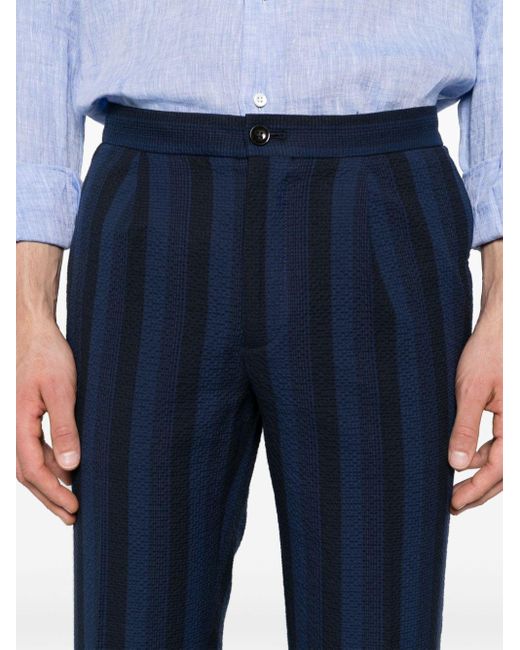 Incotex Blue Striped Mid-rise Tapered Trousers for men