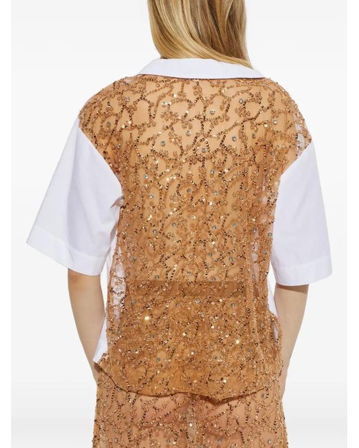 Munthe White Naoko Sequin-Embellished Short-Sleeve Shirt