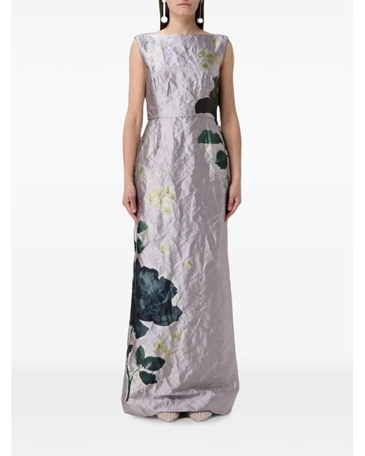 Erdem White Margot Floral-Print Crinkled Maxi Dress