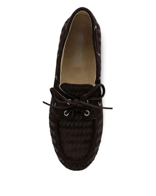 Miu Miu Black Woven Suede Loafers