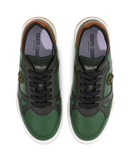 Roberto Cavalli Green Debossed-Logo Trainers for men