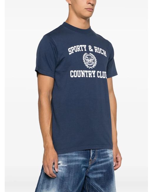 Sporty & Rich Blue Logo-Print Cotton T-Shirt