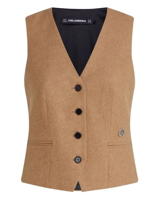 Karl Lagerfeld Blue Flannel Button-Fastening Belted Waistcoat
