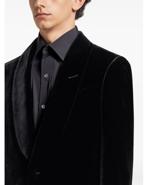 Tom Ford Black Single-Breasted Velvet Blazer for men