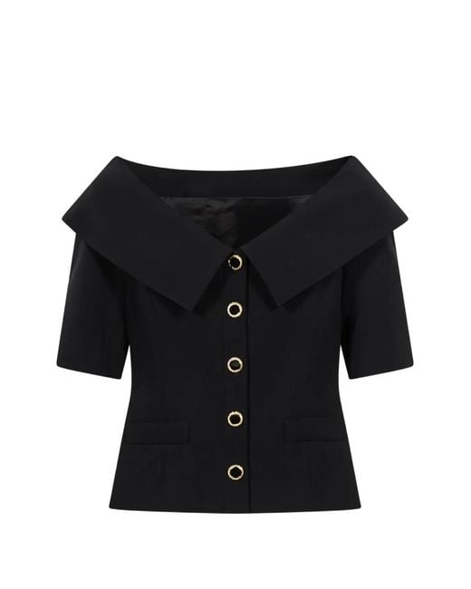 Alessandra Rich Black Off-Shoulder Button-Up Jacket