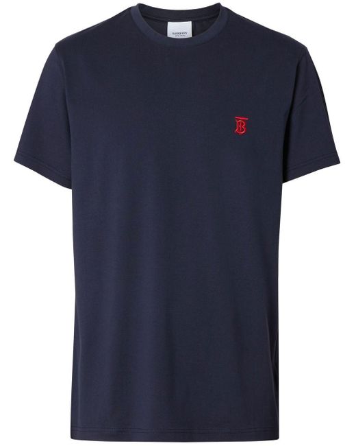Burberry Tb-embroidered Cotton T-shirt in Blue for Men | Lyst Canada