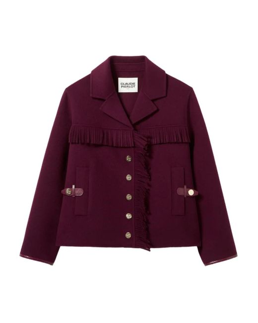 Claudie Pierlot Purple Fringe-Detail Single-Breasted Coat