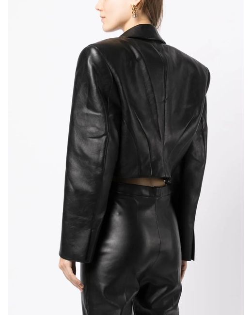 Anouki Black Embellished Cropped Faux-Leather Blazer