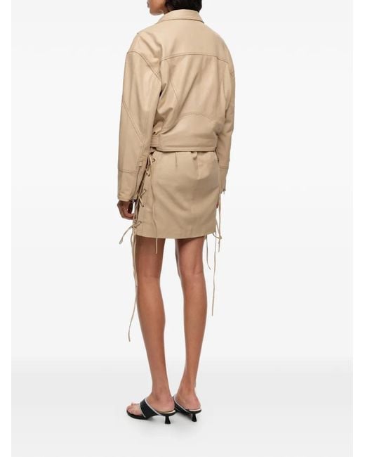 Bimba Y Lola Natural Zip-Fastening Belted Leather Jacket