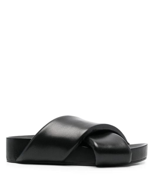 Jil Sander Black Lamb Leather Sandals With Criss-Cross Straps