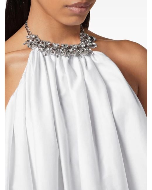 Philipp Plein White Crystal-Embellishment Cotton Mini Dress
