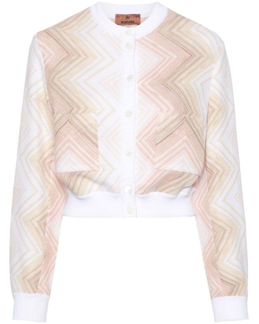 Missoni White Contrast Zigzag Knitted Cardigan
