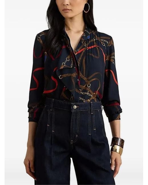 Ralph Lauren Blue Printed Pleated Shirt