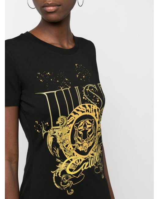 Just Cavalli Black Tiger Head-Motif Cotton T-Shirt