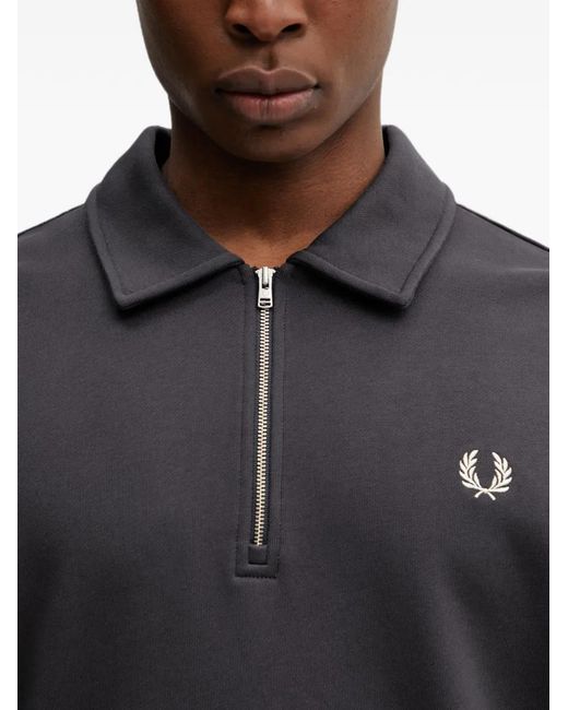 Fred Perry Gray Half-Zip Embroidered-Logo Sweater for men