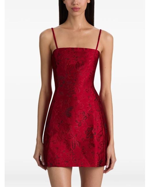 Alice + Olivia Red Velia Floral-Jacquard Mini Dress