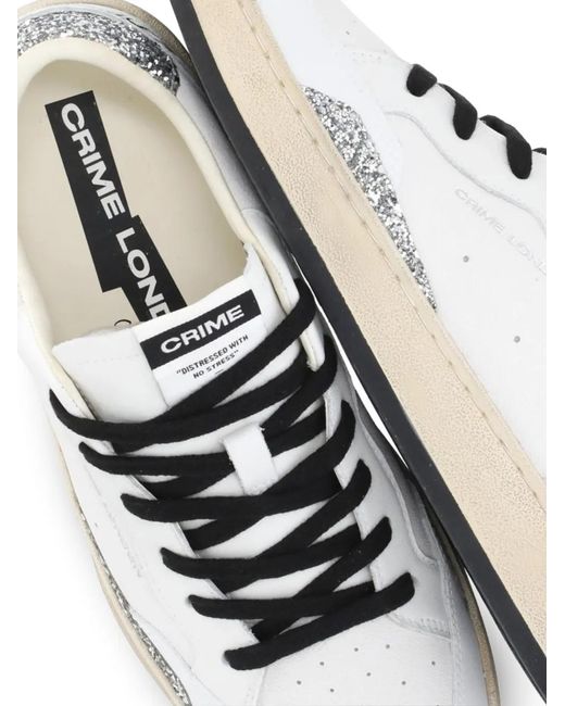 Crime London White Chelsea Debossed-Logo Glitter Sneakers