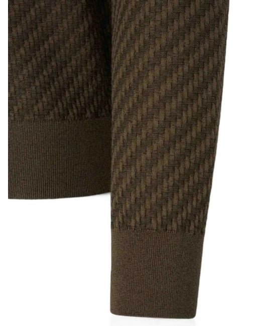Brioni Green Trama Weave Zip-Through Cardigan for men