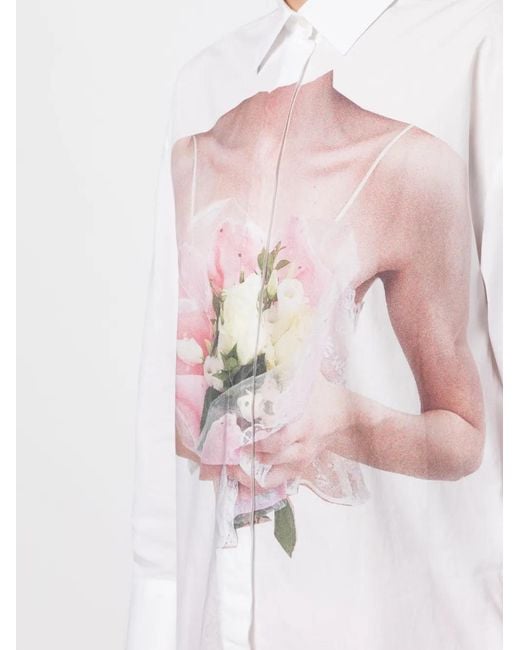 MSGM White Rose-Print Poplin Shirt