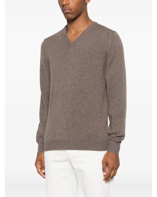 Fedeli Brown V-Neck Sweater for men