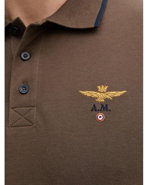 Aeronautica Militare Brown Logo-Embroidered Polo Shirt for men