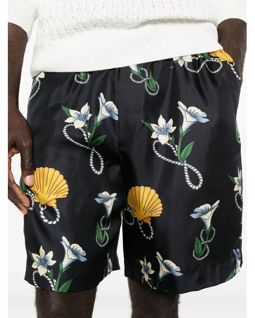 Drole de Monsieur Blue Floral-Printed Shorts for men