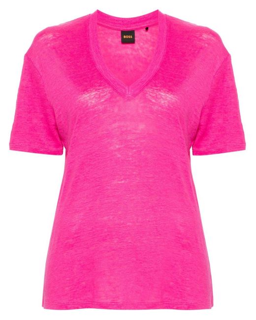 Camiseta con cuello en V Boss de color Pink
